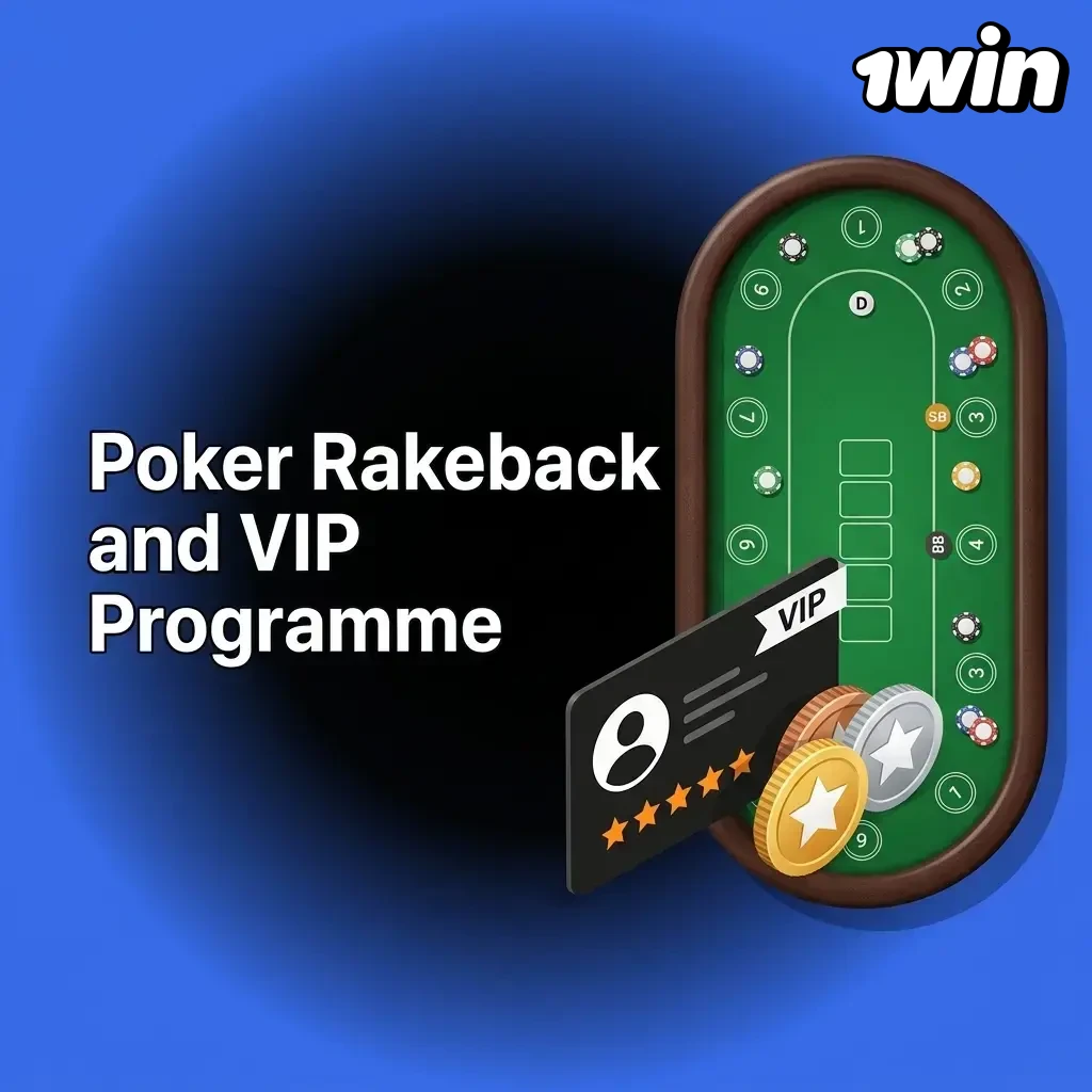 1win poker rakeback and VIP programme showing up to 50% weekly refund based on VIP status and points earned