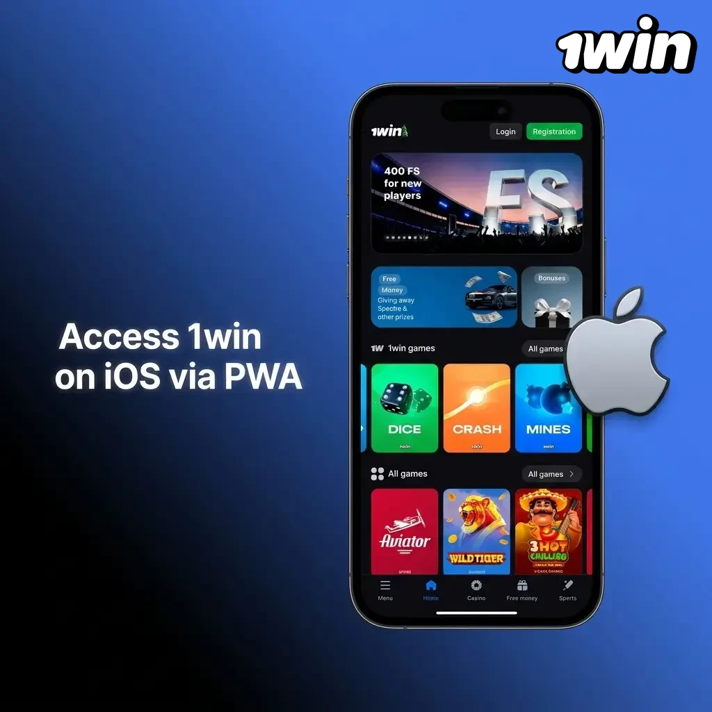 1win PWA installation steps on iOS Safari showing Add to Home Screen option for iPhone and iPad users