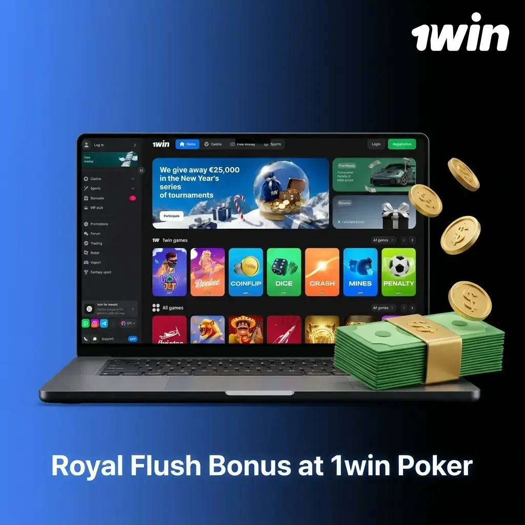 Royal Flush Bonus at 1win Poker – win up to 1,000 USD at eligible Hold'em cash tables
