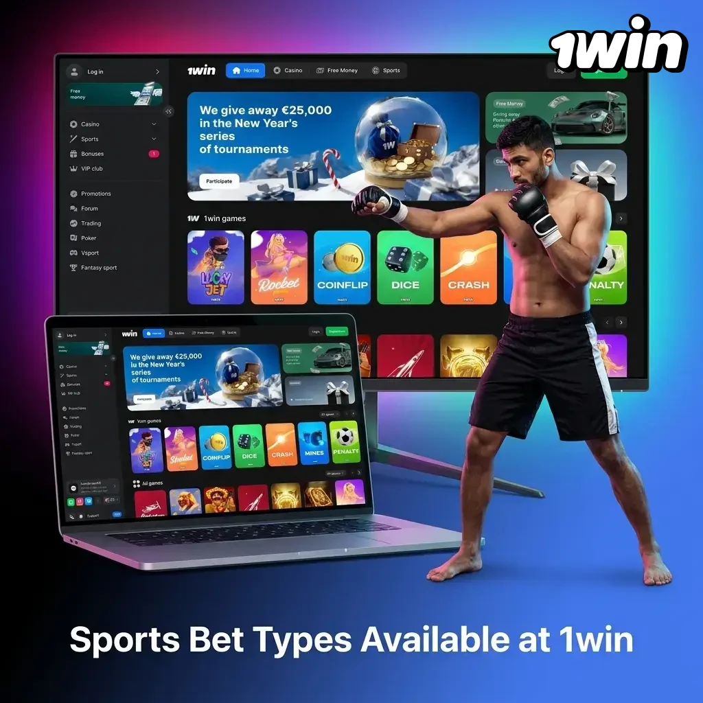 1win bet types including Single, Parlay, System, and Double Chance options for Indian sports bettors
